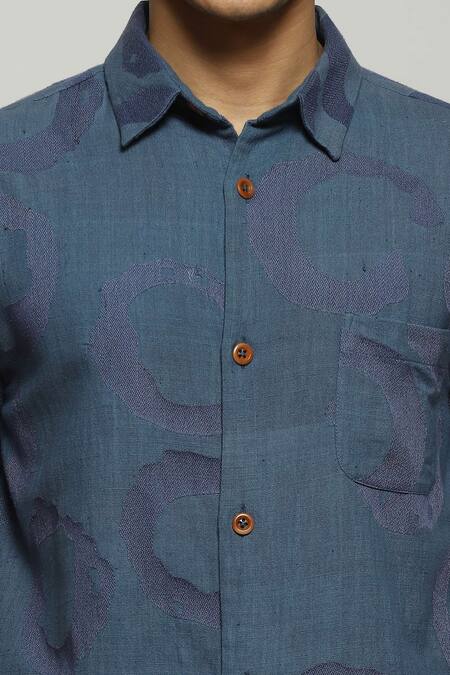 Shop Abraham And Thakore Blue Cotton Swerve Ring Pattern Shirt Online at Aza Fashions Shop_Abraham And Thakore_Blue Cotton Swerve Ring Pattern Shirt_Online_at_Aza_Fashions
