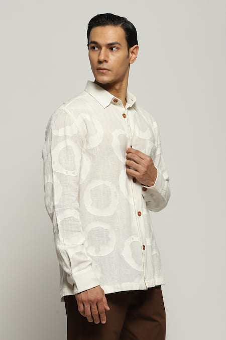 Shop Abraham And Thakore White Cotton Ring Swirl Pattern Shirt Online at Aza Fashions Shop_Abraham And Thakore_White Cotton Ring Swirl Pattern Shirt_Online_at_Aza_Fashions