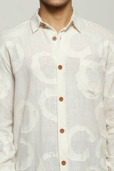 Abraham And Thakore White Cotton Ring Swirl Pattern Shirt at Aza Fashions Abraham And Thakore_White Cotton Ring Swirl Pattern Shirt_at_Aza_Fashions