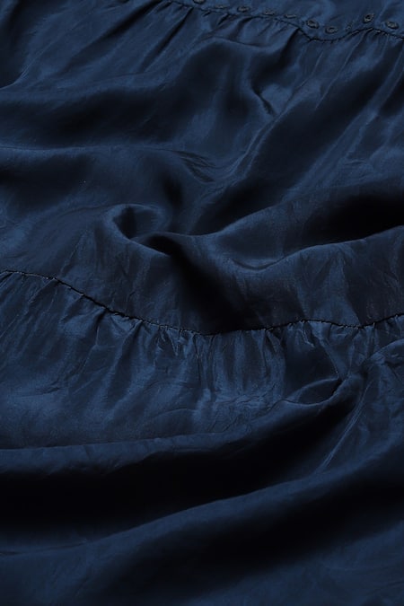 Abraham And Thakore Blue Silk Mirrors Round Neck Tiered Embellished Dress at Aza Fashions Abraham And Thakore_Blue Silk Mirrors Round Neck Tiered Embellished Dress_at_Aza_Fashions