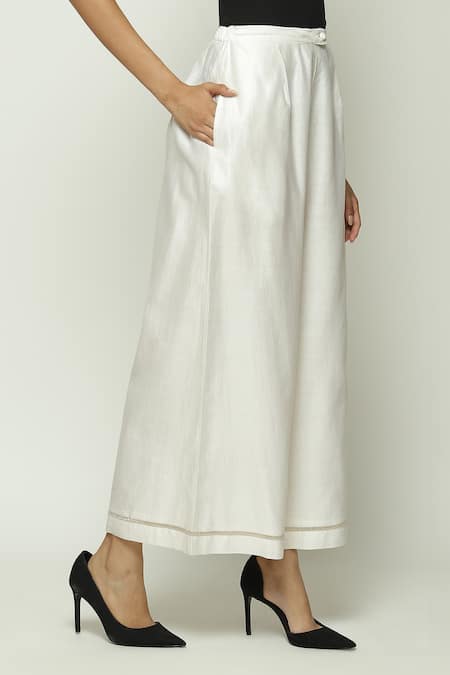 Buy Abraham And Thakore Ivory Chanderi Lace French Knot Trouser Online at Aza Fashions Buy_Abraham And Thakore_Ivory Chanderi Lace French Knot Trouser_Online_at_Aza_Fashions