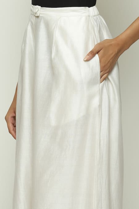 Abraham And Thakore Ivory Chanderi Lace French Knot Trouser at Aza Fashions Abraham And Thakore_Ivory Chanderi Lace French Knot Trouser_at_Aza_Fashions