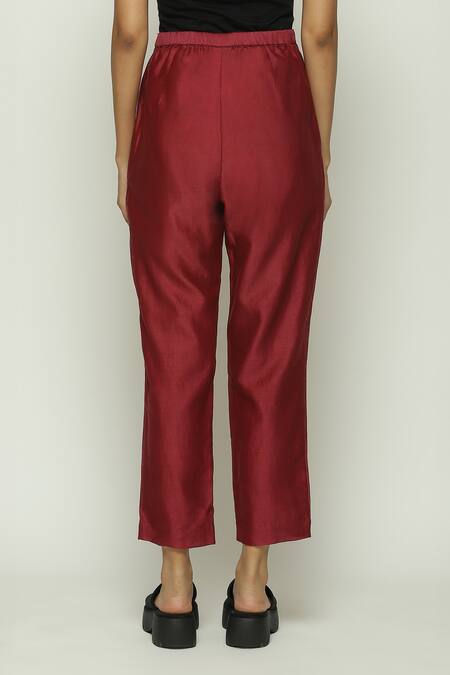Buy Abraham And Thakore Wine Chanderi Solid Trouser Online at Aza Fashions Buy_Abraham And Thakore_Wine Chanderi Solid Trouser_Online_at_Aza_Fashions