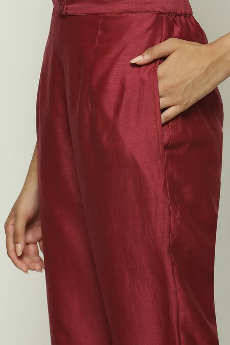 Shop Abraham And Thakore Wine Chanderi Solid Trouser Online at Aza Fashions Shop_Abraham And Thakore_Wine Chanderi Solid Trouser_Online_at_Aza_Fashions