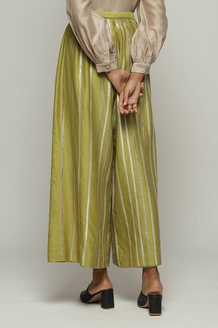 Buy Abraham And Thakore Green Chanderi Lace Embellished Trouser Online at Aza Fashions Buy_Abraham And Thakore_Green Chanderi Lace Embellished Trouser_Online_at_Aza_Fashions