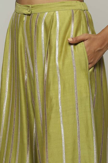 Shop Abraham And Thakore Green Chanderi Lace Embellished Trouser Online at Aza Fashions Shop_Abraham And Thakore_Green Chanderi Lace Embellished Trouser_Online_at_Aza_Fashions