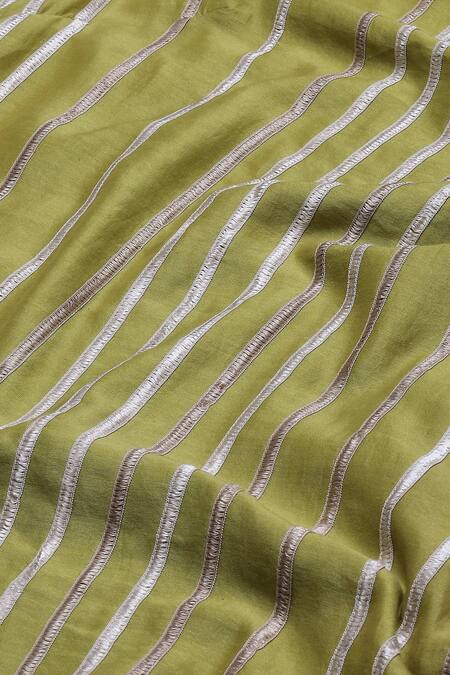 Abraham And Thakore Green Chanderi Lace Embellished Trouser at Aza Fashions Abraham And Thakore_Green Chanderi Lace Embellished Trouser_at_Aza_Fashions