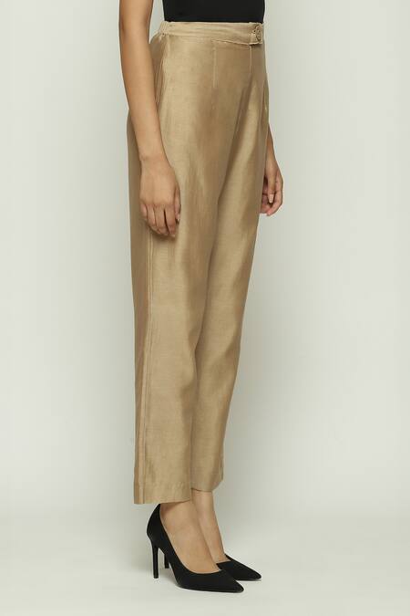 Buy Abraham And Thakore Beige Chanderi Plain Trouser Online at Aza Fashions Buy_Abraham And Thakore_Beige Chanderi Plain Trouser _Online_at_Aza_Fashions
