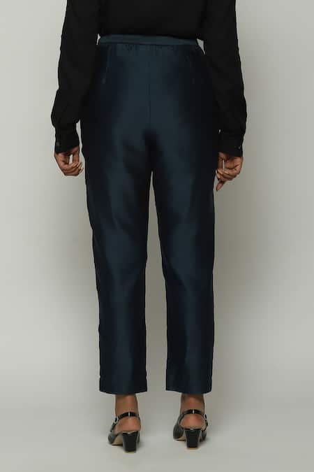 Shop_Abraham And Thakore_Blue Chanderi Plain Trouser _Online_at_Aza_Fashions