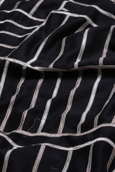 Abraham And Thakore_Black Chanderi Lace Collared Embellished Shirt_at_Aza_Fashions