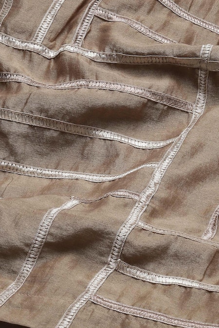 Abraham And Thakore_Beige Chanderi Lace Collared Embellished Shirt_Online_at_Aza_Fashions