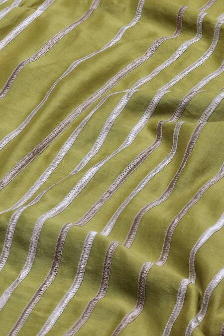 Abraham And Thakore_Green Chanderi Lace Round Neck Embellished Tunic_at_Aza_Fashions