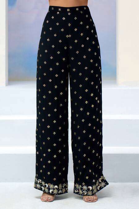 Buy_Silky Bindra X AZA_Black Georgette Sequins, Mirrors, Embroidery Asymmetric Nyx Tunic With Pant 