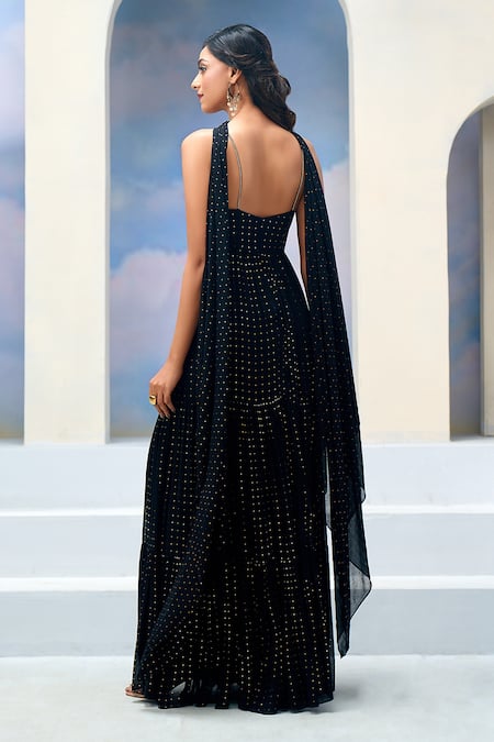 Silky Bindra X AZA_Black Georgette Embroidery Sweetheart Neck Anarkali Set With Dupatta _Online_at_Aza_Fashions