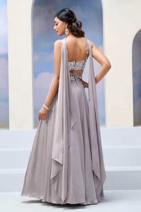 Silky Bindra X AZA Floral Sequined Grey Lehenga Set 