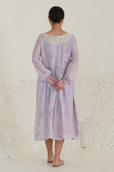 Shop Surmaye Purple Dreamy Flower Print Dress at Aza Fashions Shop_Surmaye_Purple Dreamy Flower Print Dress _at_Aza_Fashions