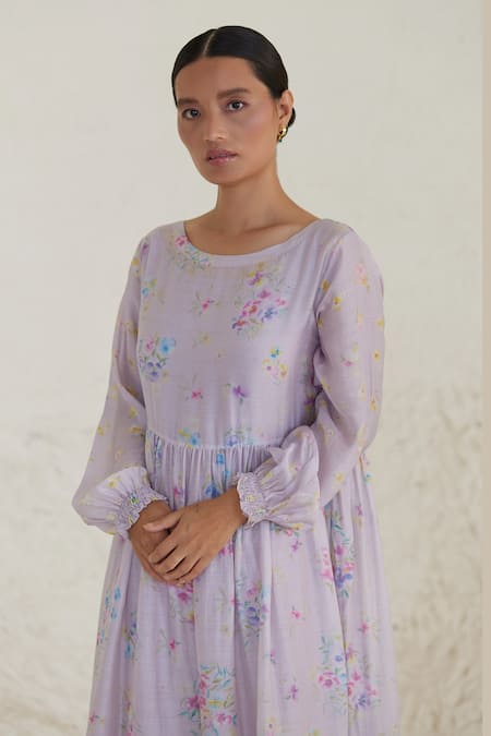 Buy Surmaye Purple Dreamy Flower Print Dress Online at Aza Fashions Buy_Surmaye_Purple Dreamy Flower Print Dress _Online_at_Aza_Fashions