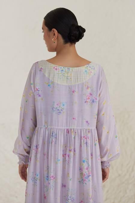 Shop Surmaye Purple Dreamy Flower Print Dress Online at Aza Fashions Shop_Surmaye_Purple Dreamy Flower Print Dress _Online_at_Aza_Fashions