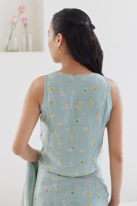 Shop Surmaye Blue Silk Sisterhood Sonnet Printed Blouse at Aza Fashions Shop_Surmaye_Blue Silk Sisterhood Sonnet Printed Blouse _at_Aza_Fashions