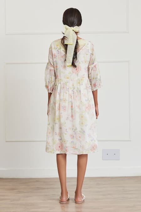 Surmaye Ivory Joy Floral Pattern Midi Dress Online at Aza Fashions Surmaye_Ivory Joy Floral Pattern Midi Dress _Online_at_Aza_Fashions