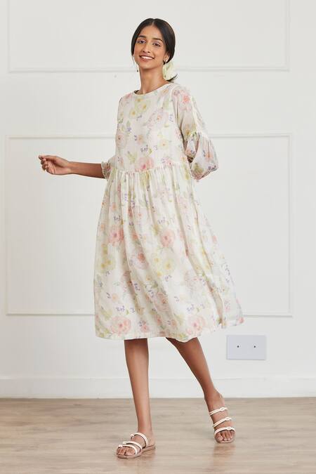 Buy Surmaye Ivory Joy Floral Pattern Midi Dress Online at Aza Fashions Buy_Surmaye_Ivory Joy Floral Pattern Midi Dress _Online_at_Aza_Fashions