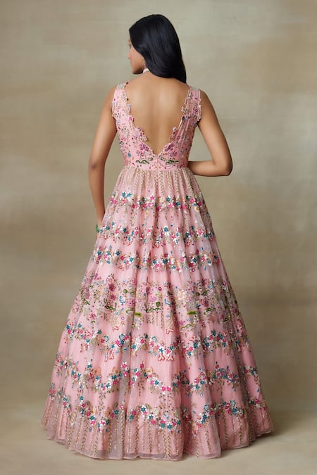 SHASHA GABA Lotus Resham Embroidered Gown 