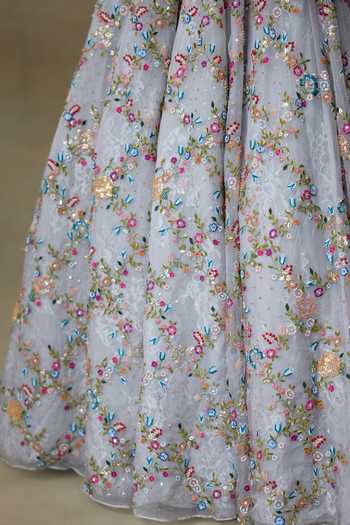 Buy SHASHA GABA Grey Net, Silk Organza Embroidery, Sequins Plunge Neck Floral Blossom Gown Online at Aza Fashions Buy_SHASHA GABA_Grey Net, Silk Organza Embroidery, Sequins Plunge Neck Floral Blossom Gown _Online_at_Aza_Fashions