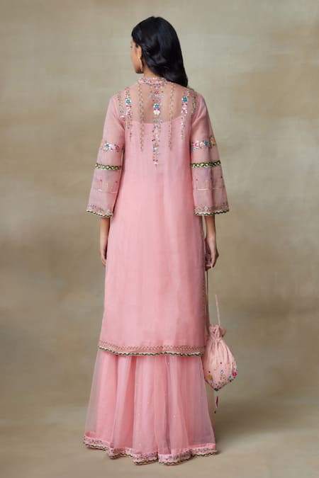 SHASHA GABA Lotus Floral Embroidered Kurta Skirt Set 