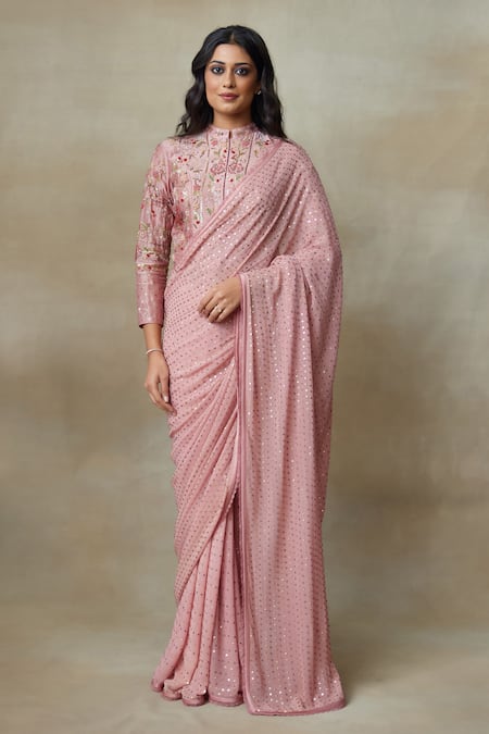 SHASHA GABA Sequin Saree With Embroidered Blouse 