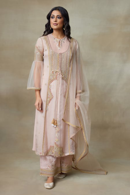 SHASHA GABA Zari Embroidered Jacket Kurta Set 