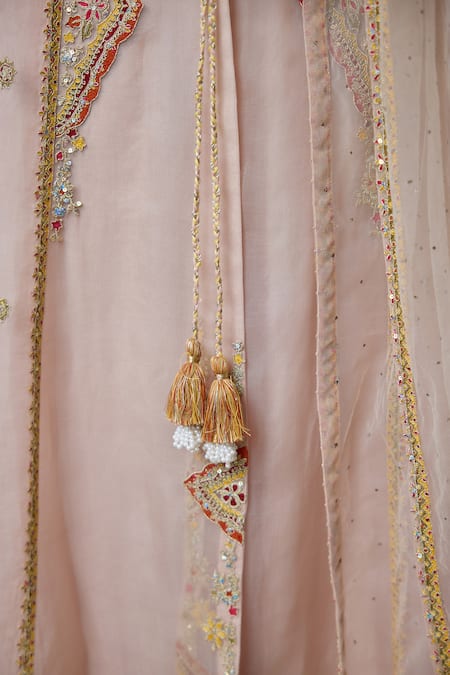 SHASHA GABA_Pink Denim, Silk Organza, Linen Zari, Sequins, Embroidery Round Jacket Kurta Set _at_Aza_Fashions