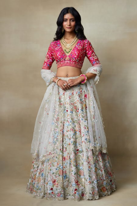 Peach Pink Lehenga Choli in Soft Net With Sequence and Threa