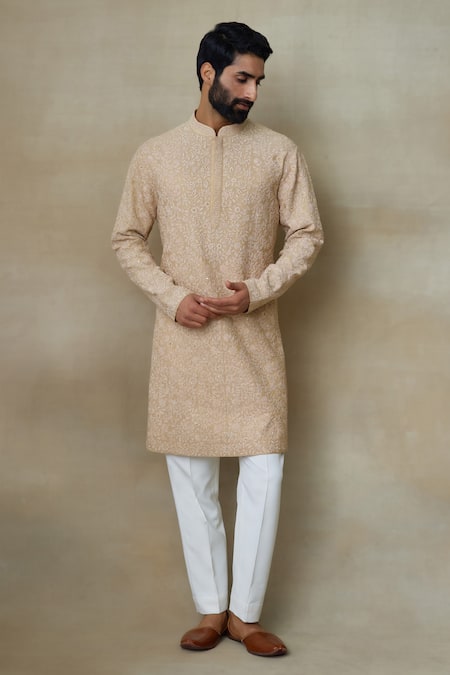 SHASHA GABA Silk Floral Embroidered Kurta 