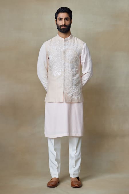 SHASHA GABA Silk Resham Embellished Nehru Jacket 