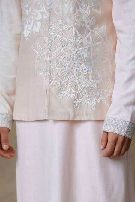 Buy_SHASHA GABA_Pink Silk Embroidery Resham Embellished Nehru Jacket _Online_at_Aza_Fashions