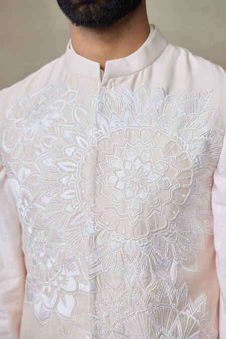 Shop_SHASHA GABA_Pink Silk Embroidery Resham Embellished Nehru Jacket _Online_at_Aza_Fashions
