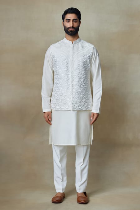 SHASHA GABA Silk Geometric Embellished Nehru Jacket 