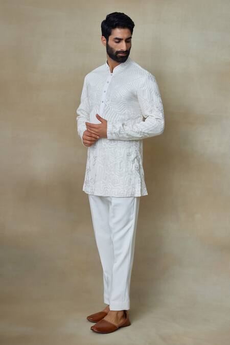 SHASHA GABA_Ivory Silk Embroidery Resham Short Kurta _Online_at_Aza_Fashions