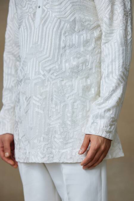 Shop_SHASHA GABA_Ivory Silk Embroidery Resham Short Kurta _Online_at_Aza_Fashions