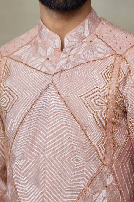 SHASHA GABA Pink Silk Embroidery Resham Work Short Kurta Online at Aza Fashions SHASHA GABA_Pink Silk Embroidery Resham Work Short Kurta _Online_at_Aza_Fashions