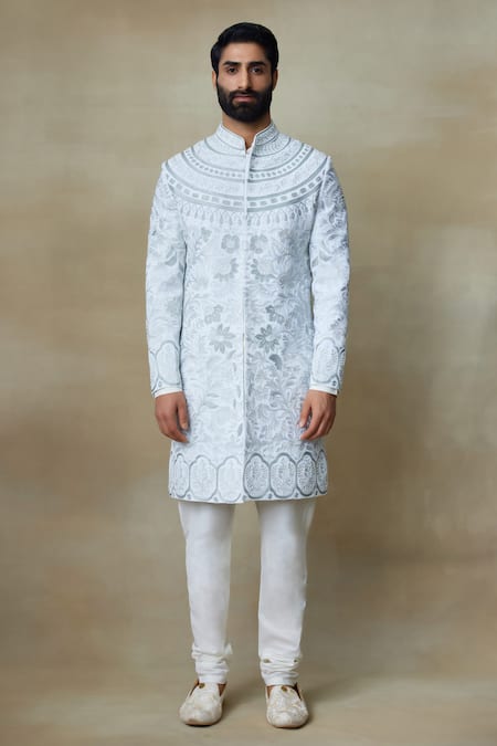 SHASHA GABA Floral Resham Work Silk Sherwani 