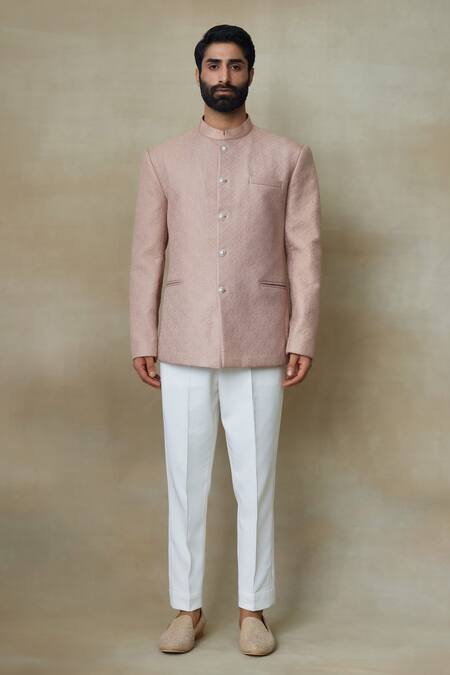 SHASHA GABA Pink Silk Embroidery Fleur Resham Bandhgala Online at Aza Fashions SHASHA GABA_Pink Silk Embroidery Fleur Resham Bandhgala _Online_at_Aza_Fashions