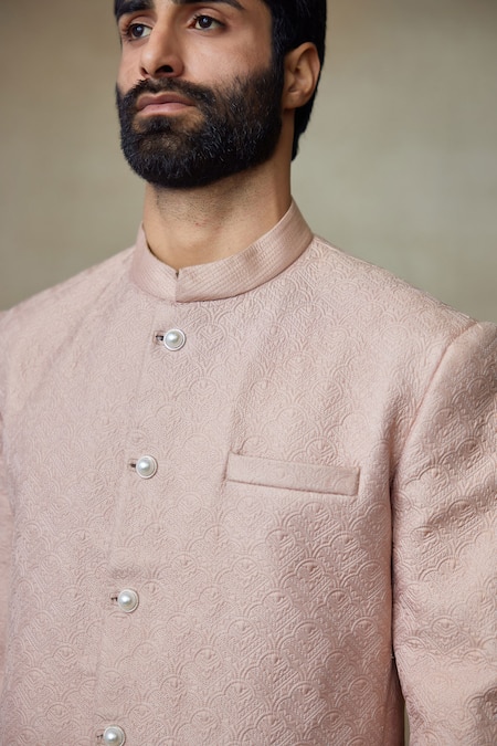 Buy SHASHA GABA Pink Silk Embroidery Fleur Resham Bandhgala Online at Aza Fashions Buy_SHASHA GABA_Pink Silk Embroidery Fleur Resham Bandhgala _Online_at_Aza_Fashions