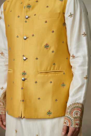 SHASHA GABA Yellow Silk Embroidery Turmeric Bundi Online at Aza Fashions SHASHA GABA_Yellow Silk Embroidery Turmeric Bundi _Online_at_Aza_Fashions