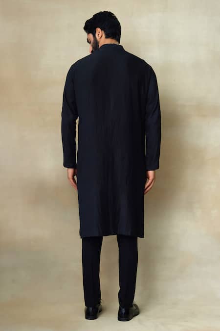 Shop SHASHA GABA Black Silk Chevron Pintuck Kurta at Aza Fashions Shop_SHASHA GABA_Black Silk Chevron Pintuck Kurta _at_Aza_Fashions
