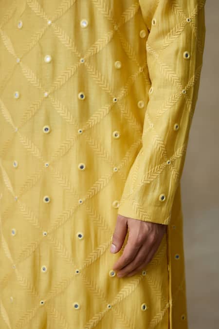 Buy SHASHA GABA Yellow Silk Mirrors, Embroidery Vine Jaal Kurta Online at Aza Fashions Buy_SHASHA GABA_Yellow Silk Mirrors, Embroidery Vine Jaal Kurta _Online_at_Aza_Fashions