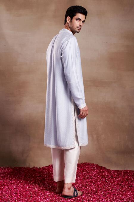 Shop SHASHA GABA Blue Silk Zari, Embroidery Gul Resham Thread Work Kurta at Aza Fashions Shop_SHASHA GABA_Blue Silk Zari, Embroidery Gul Resham Thread Work Kurta _at_Aza_Fashions