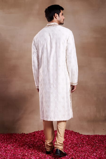 Shop SHASHA GABA White Silk Embroidery, Sequins Blossom Resham Thread Work Kurta at Aza Fashions Shop_SHASHA GABA_White Silk Embroidery, Sequins Blossom Resham Thread Work Kurta _at_Aza_Fashions