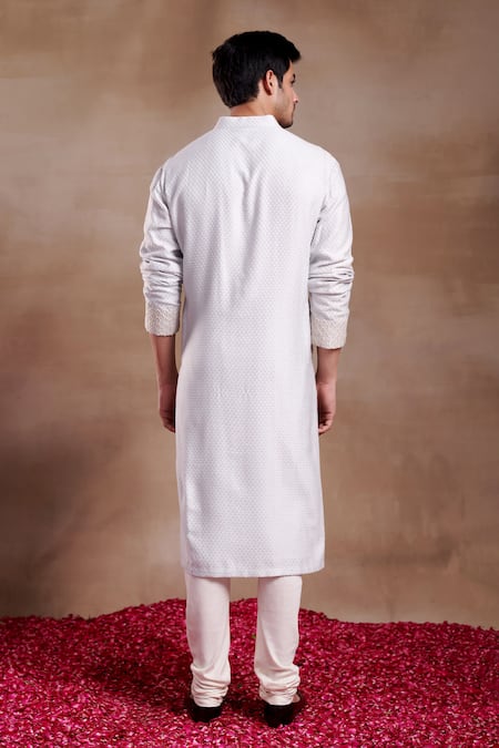 Shop_SHASHA GABA_Blue Silk Embroidery, Zari Phool Jaal Resham Thread Work Kurta _at_Aza_Fashions