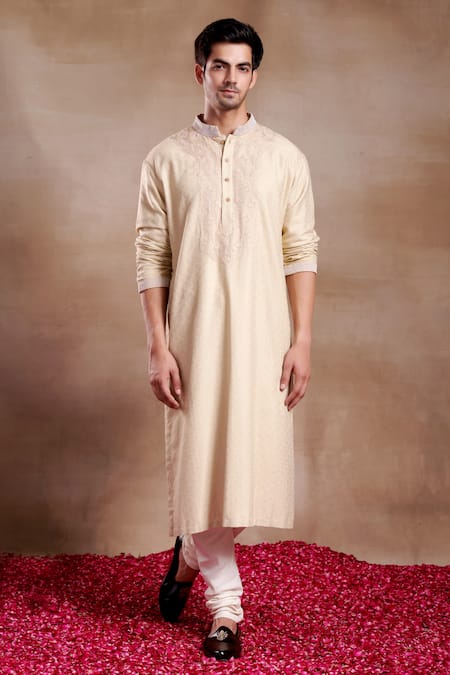 SHASHA GABA Beige Silk Embroidery Dori Mystic Fleur Kurta 